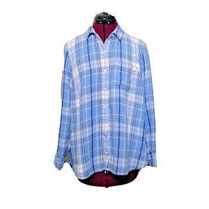 Old Navy Womens The Classic Shirt Plaid Size Large Pocket Pleated Button…